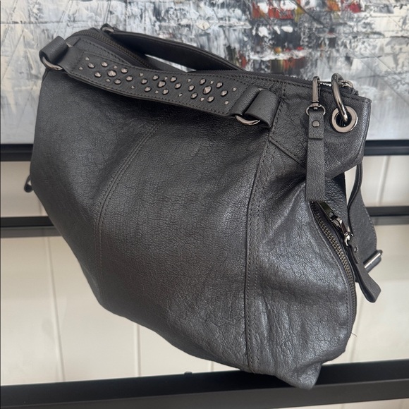 Banana Republic Metallic Gray Goat Leather Crossbody Bag – Studded Strap - Picture 2 of 10